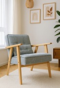 Fotelik w stylu retro – NOWY – wybór tkaniny i koloru drewna – producent