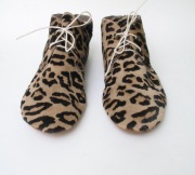 Anniel Cheetah Print Hair Leather Ankle Soft Lace Up Boots 40