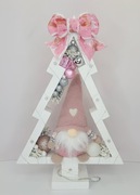 Choinka świąteczna drewniana led prezent bombki skrzat ozdoba dekoracja 