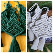 Choinka ecru butelkowa zieleń makrama boho ozdoba prezent