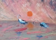 "Poniedziałek na mokradłach o zachodzie" oryg., sygn. obraz akryl. z cert.