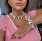 Komplet biżuterii perły z damą Kamea Premium