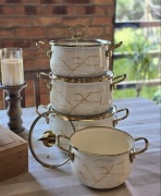 Garnki emalia marmur kremowe 4szt.