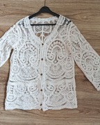 ŚMIETANKOWY ażurowy sweter rozpinany r.44