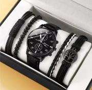 Męski kwarcowy zegarek + skórzane bransoletki x4 szt. GRATIS !!!