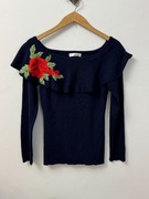 Wiskozowa bluzka granatowa bluzeczka z różami Nicole rozmiar S 36