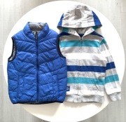 C&A Zestaw KAMIZELKA + BLUZA 110/116 Dwustronna z kapturem w paski
