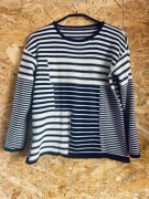 Bonprix Sweter w paski biało-granatowy L