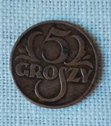 MONETA 5 GROSZY 1937 ładna