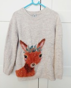 Sweter zimowy beżowy sarenka TU Kids roz. 122 