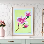 Obrazek A4 Magolia na cytrynowym tle, canvas, akryl, kwiat