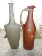 Dwa stare ceramiczne flakony w stylu boho, wysokie: 42cm / 41cm