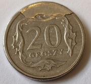 Unikat Destrukt menniczy 20 groszy 2003 wykruszenie stempla