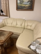 Siedzenie i spanie!  Kanapa  narożna +fotel w naturalnej skórze