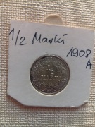 1/2 Marki Pół Marki 1908 A Ag