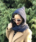 Szal z kapturem, alpaka i merynos, hooded scarf, rękodzieło 