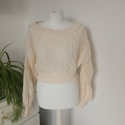 Shein damski sweter ażurowy kremowy r 40-42