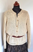 Ażurowy beżowy kardigan ze złotą nitką vintage