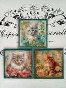 Ozdobne podstawki z kotkami vintage shabby farmhouse decoupage kwiaty kot