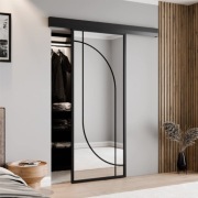 Drzwi szklane przesuwne ze szkłem loftowe nowoczesne z lustrem ścienne