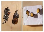 Zestaw broszka wisiorek kolczyki pierścionek 17,7mm srebro 925 800 bursztyn