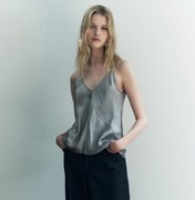 ZARA szara satynowa bluzka top na ramiaczka bieliźniany styl M