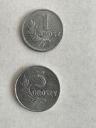 1 grosz 1949, 5 groszy 1972, monety, Polska