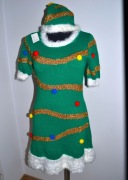 64* elegancka Świąteczna sukienka Elfa Skrzata z czapką Choinka S/M