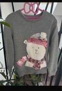 128 sweter szary cekiny miś w czapce święta bluzeczka