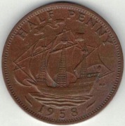 Wielka Brytania half penny 1/2 pensa 1958 - 25,4 mm - nr 2