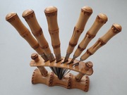 Komplet nożyków do owoców, drewniane rzeźbione, PRL, vintage