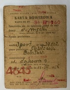 Karta rowerowa 1958 Pabianice 