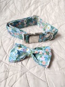 Obroża dla psa + muszka M wzór  "Wiosenna Łąka" Ekskluzywny Komplet dla Psa