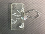 Etui przezroczyste do iPhone 12 z motylkami i breloczkiem