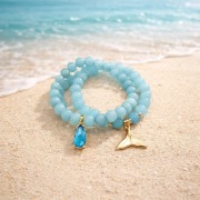 Zestaw bransoletek letnich złote mietowe turkus syrena ogon kamienie