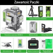 Huepar ZK04CG poziomica laserowa laser krzyżowy 4D 16 linii mega zestaw