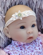 Ecru Opaska bezszwowa bezuciskowa kwiat kanzashi chrzest wesele roczek