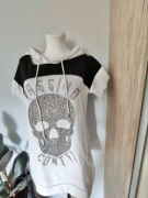 Tunika Massimo Conti biała krótki rękaw kaptur cyrkonie uniwersalna