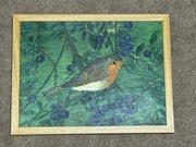 Obraz olejny – Rudzik wśród gałęzi z owocami, ręcznie malowany