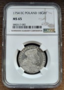 18 groszy 1754 EC NGC MS65 Ort August III Sas Top!