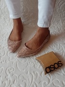 (42) ASOS/ Złote , bogato zdobione baleriny brokatowe z Londynu, NOWE 