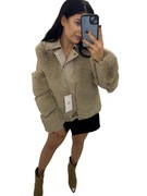 Kurtka damska eco skóra futro jesień zima beżowa ciepła krótka modna L