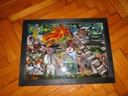 OBRAZ DUŻY NA SZKLE KATARZYNA BUDA, J.MASIŃSKI UNIKATOWE RĘKODZIEŁO