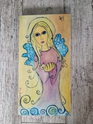 Aniołek na drewnie - malowany olejnie, rękodzieło