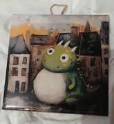 Smok na tle miasta – obrazek ceramiczny NOWY 