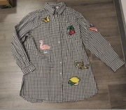 bawełniana koszula w kratę z aplikacjami w kratę kratkę h&m L XL