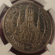 5 Guldenów 1923 WMG Gdańsk NGC AU Details PCGS Ciemna patyna jak lustrzanka