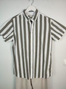 Selected Homme Koszula Męska w Pionowe Pasy Khaki Biała 100% Bawełna L