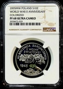 10 ZŁ 2005, 60. ROCZ. ZAKOŃCZENIA II WOJNY ŚWIATOWEJ NGC PF68 UC #59