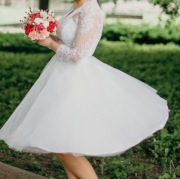 Suknia ślubna midi, rozm. XS/S